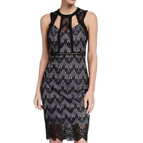 Guess Lace Eyelet Cut Out Black Sheath Dress 0 - Picture 1 of 12